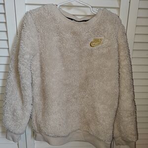 Nike Kids Cream Fleece Sherpa Crewneck Sweater Girls Size 6